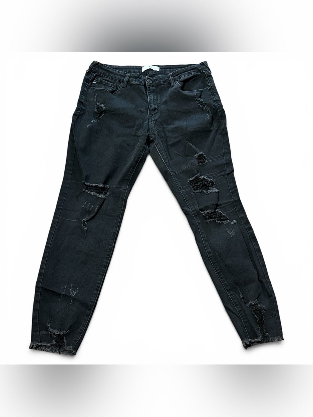 KanCan Black Skinny Mid Rise Ripped Distressed Jeans size 13 / 30